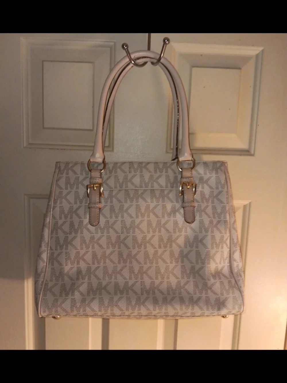Michael Kors Logo Tote in Light Beige and Cream with Gold Hardware